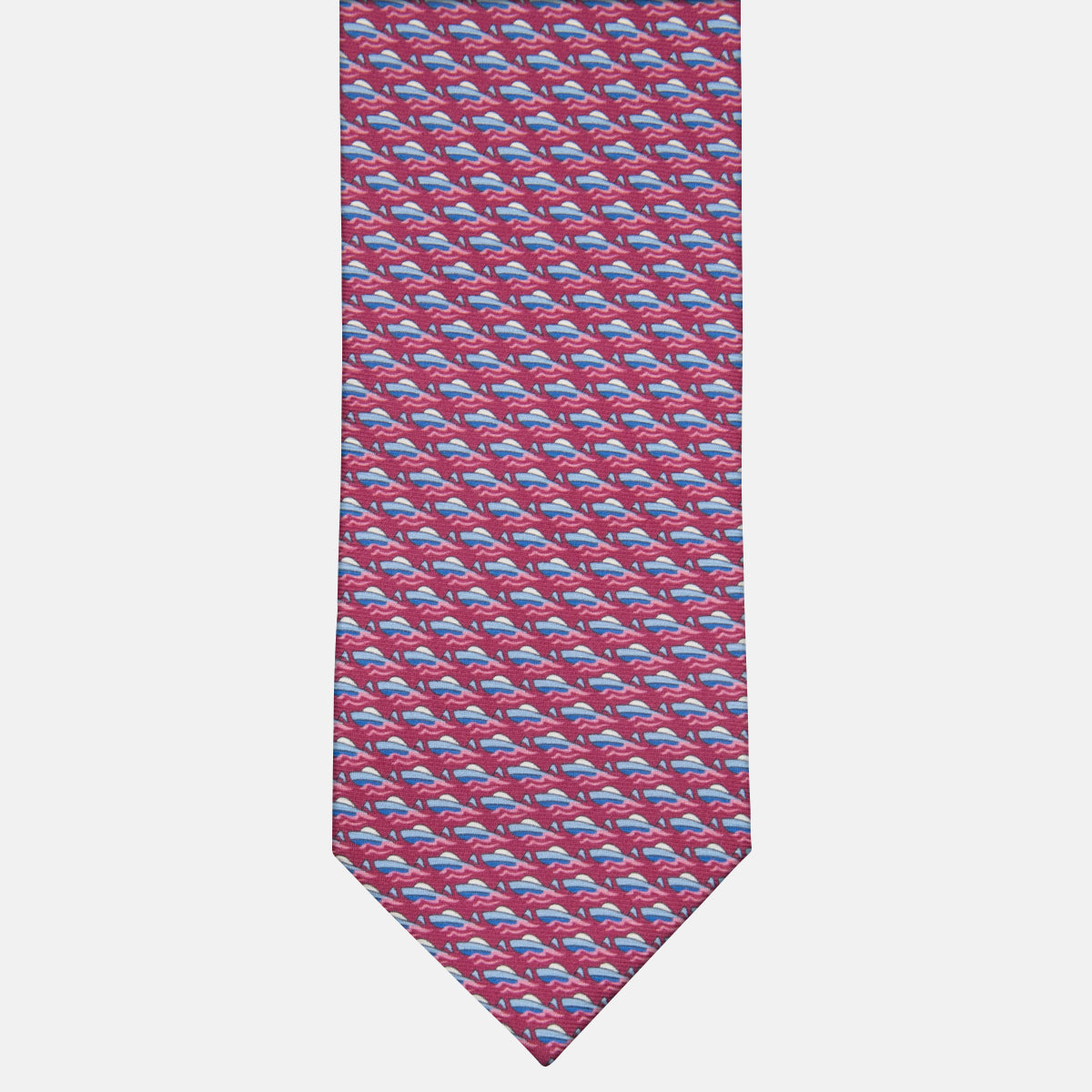 3-Fold Silk Tie with Magenta Boat Pattern - M49151