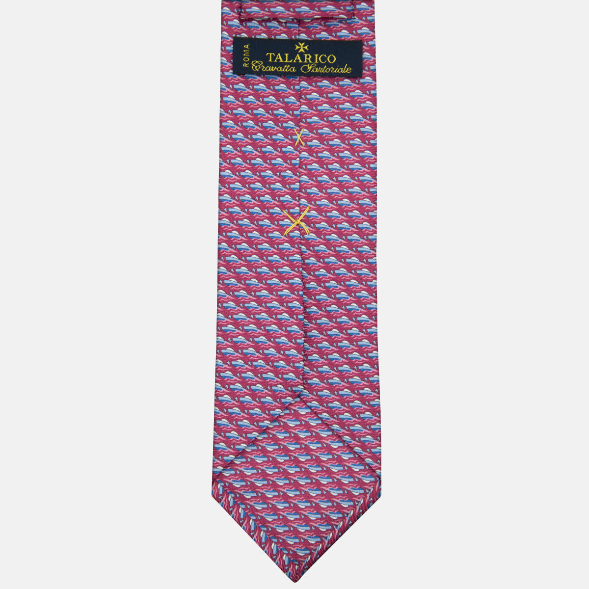 3-Fold Silk Tie with Magenta Boat Pattern - M49151