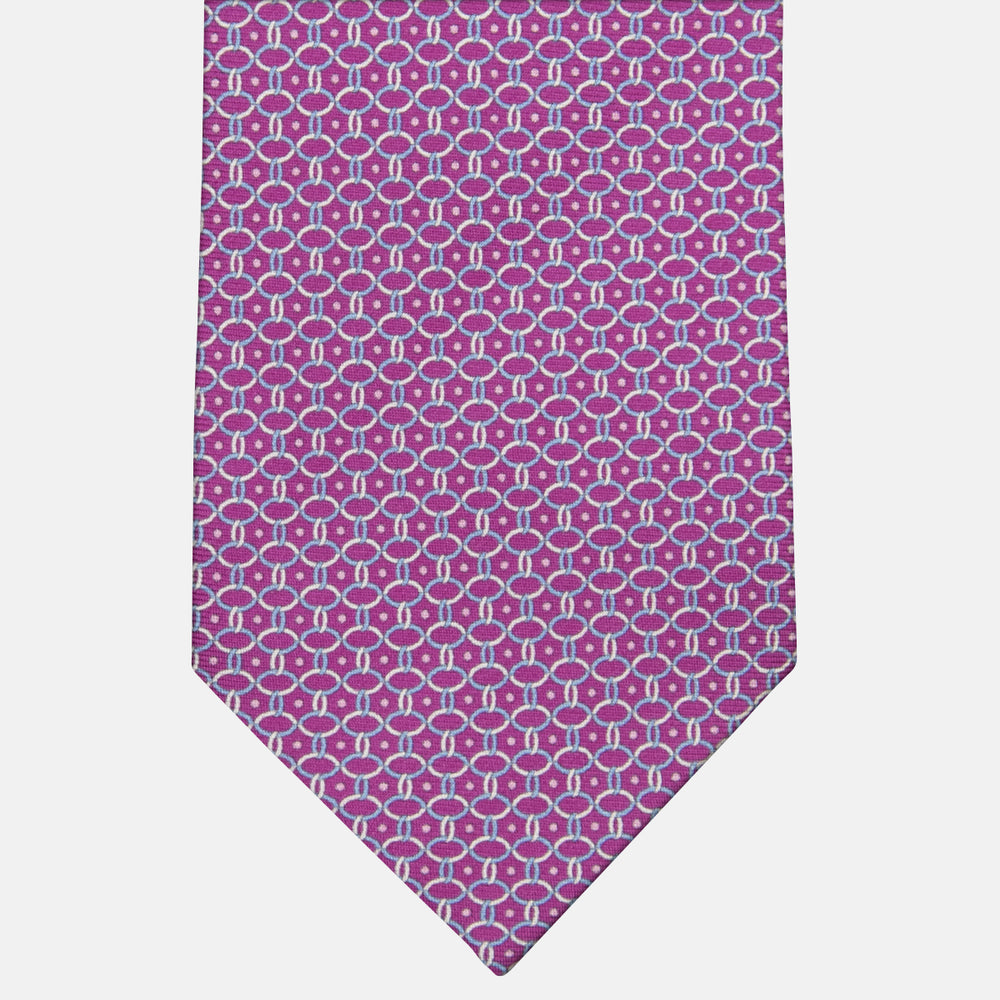 3-fold Tie in Silk with Linked Pattern Magenta - MO9962