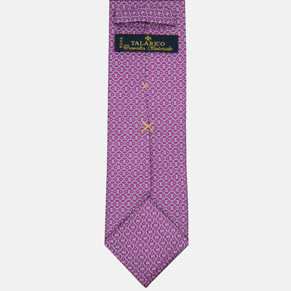3-fold Tie in Silk with Linked Pattern Magenta - MO9962