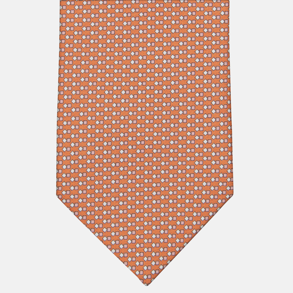3-fold Tie in Geometric Pattern Orange Silk - M49800