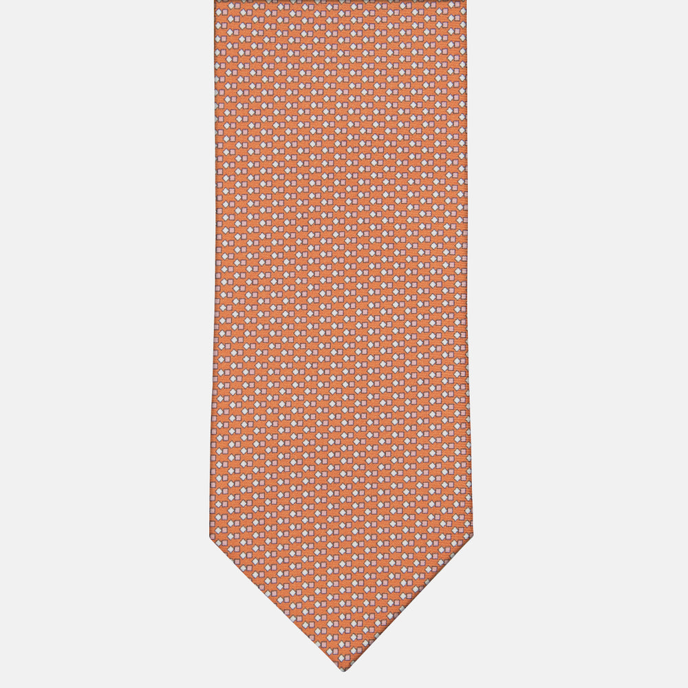 3-fold Tie in Geometric Pattern Orange Silk - M49800