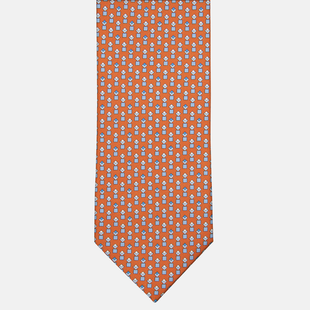 3-fold Tie in Geometric Pattern Orange - M34186