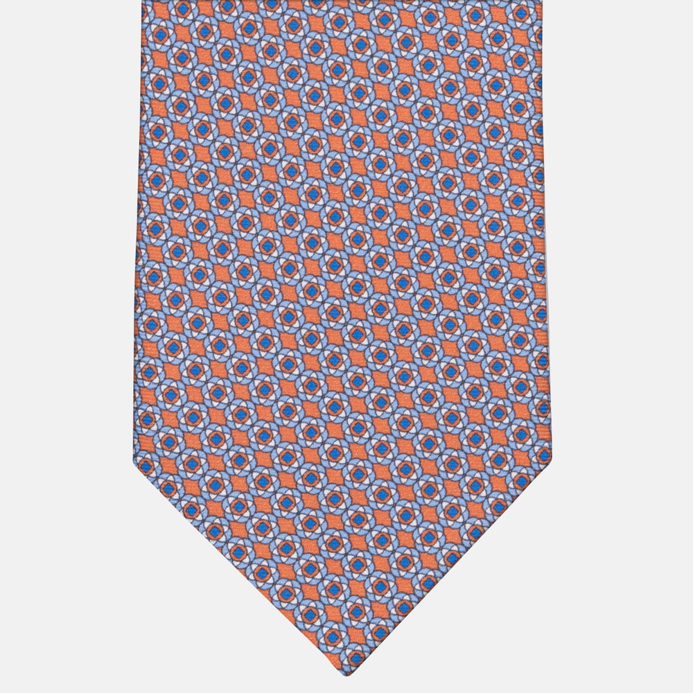 3-fold Tie in Floral Pattern Orange Silk M49150
