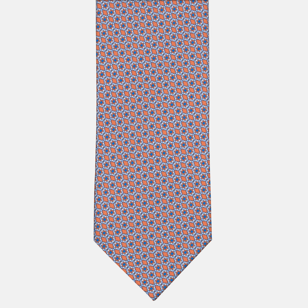 3-fold Tie in Floral Pattern Orange Silk M49150
