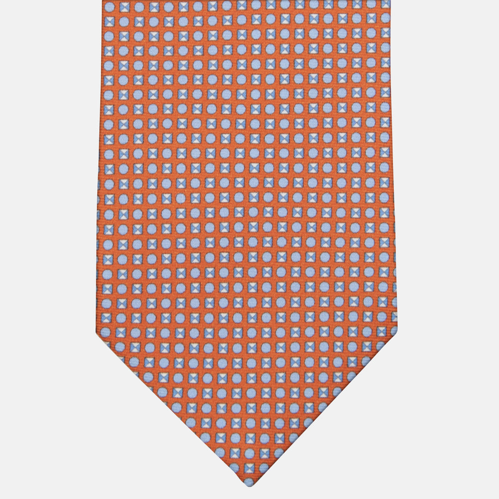 3-fold Tie in Geometric Pattern Orange Silk - M50003