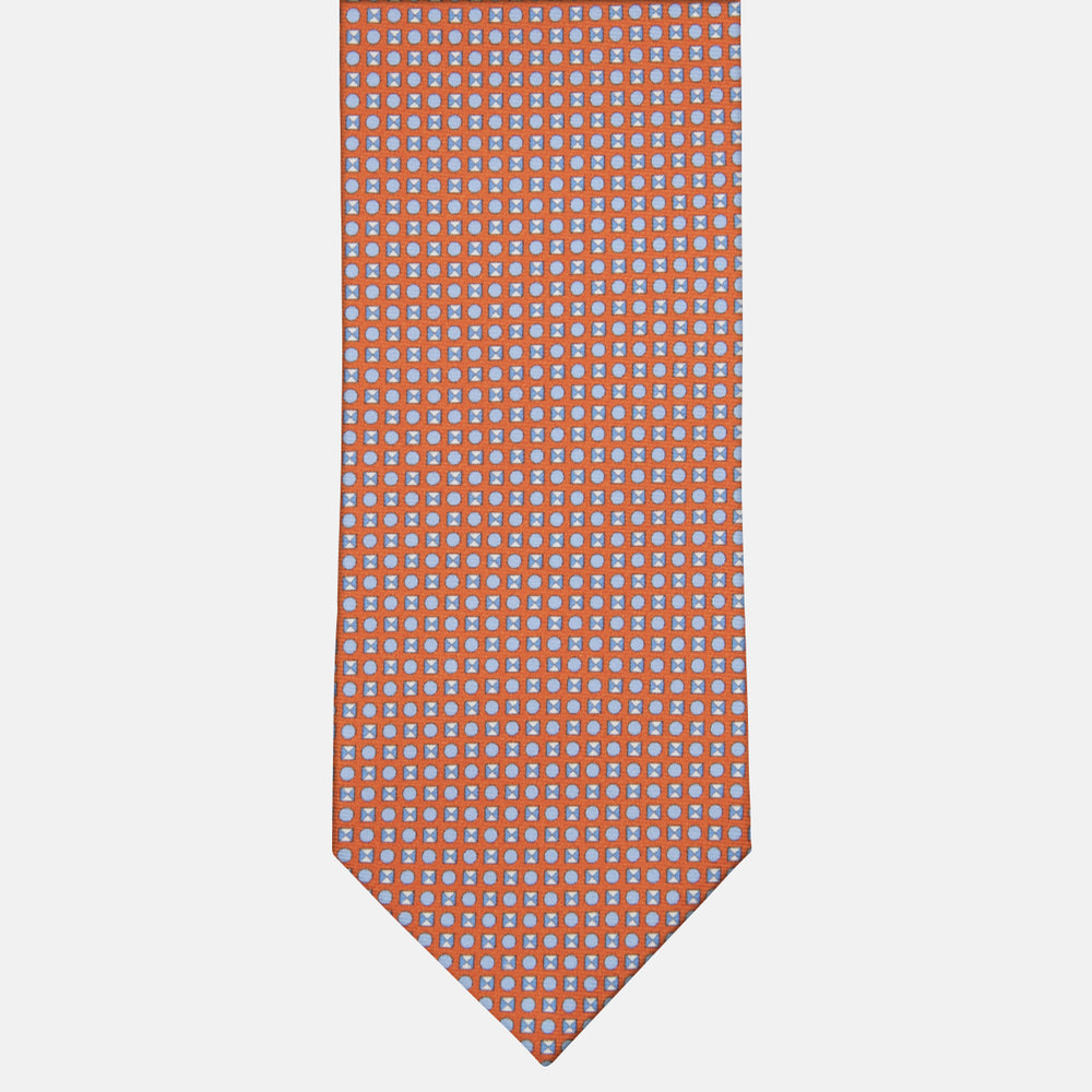 3-fold Tie in Geometric Pattern Orange Silk - M50003