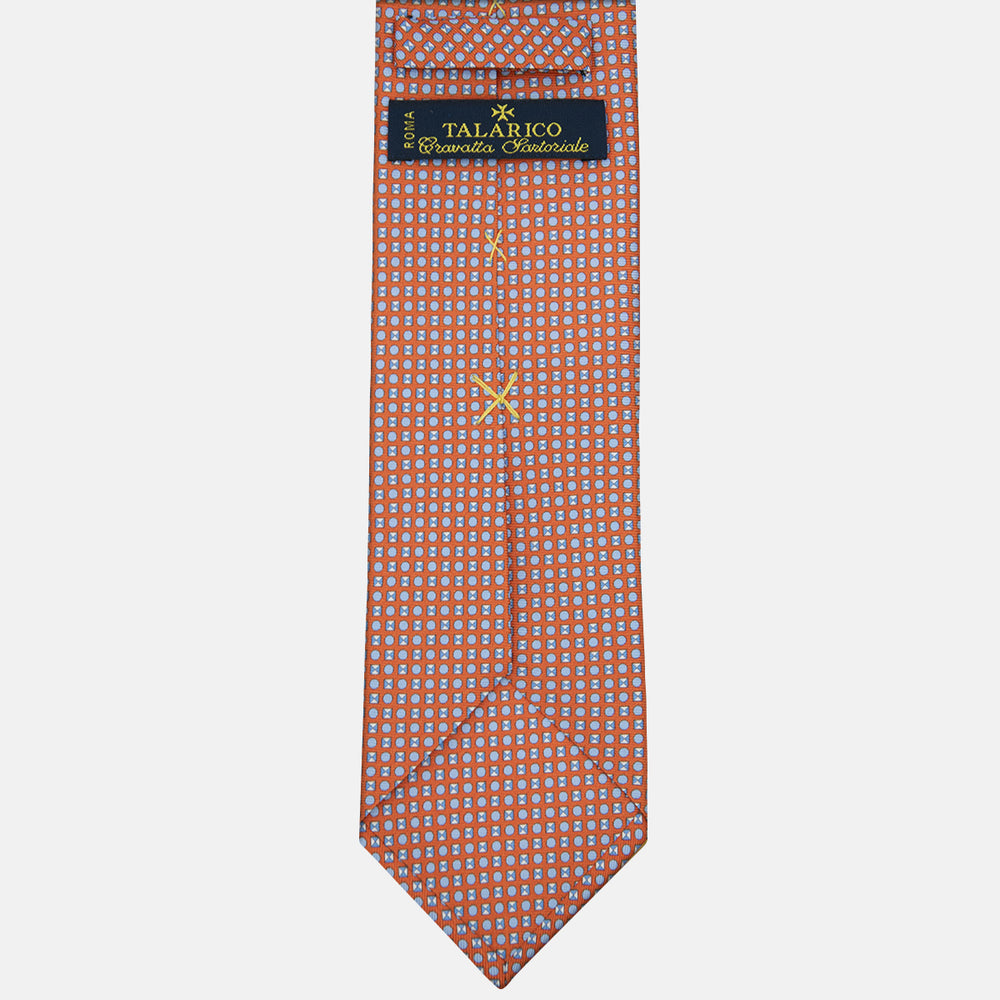 3-fold Tie in Geometric Pattern Orange Silk - M50003
