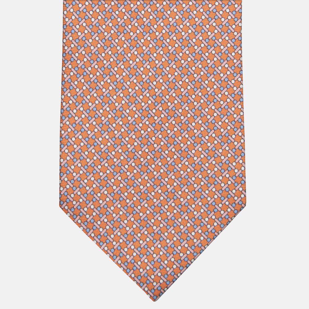 3-fold Tie in Geometric Pattern Orange Silk - M49154