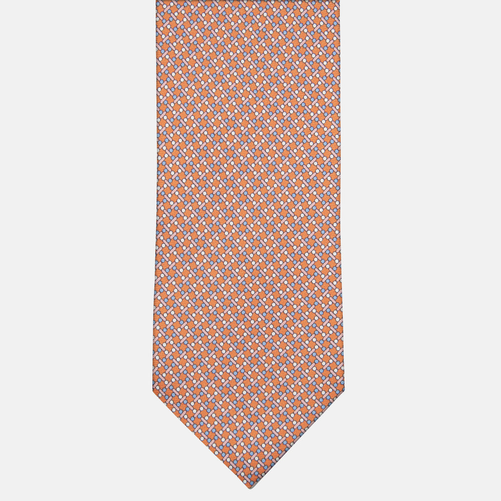 3-fold Tie in Geometric Pattern Orange Silk - M49154