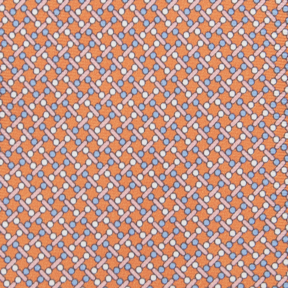 3-fold Tie in Geometric Pattern Orange Silk - M49154