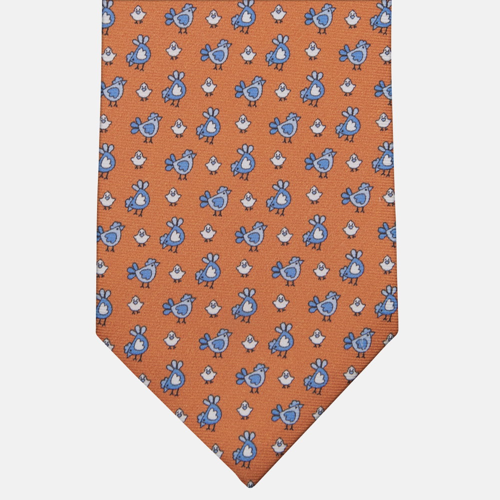 3-fold Silk Tie with Chick Pattern Orange - M55268