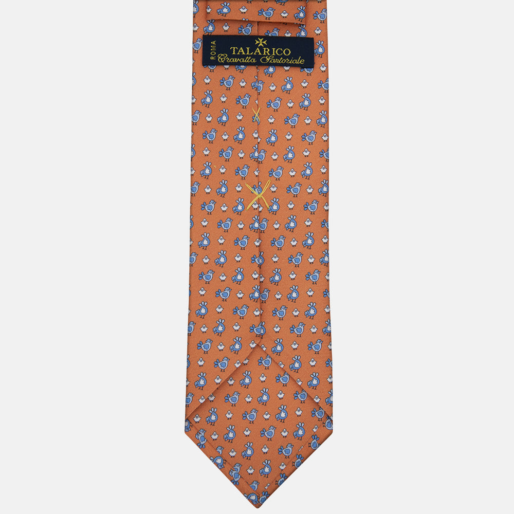 3-fold Silk Tie with Chick Pattern Orange - M55268