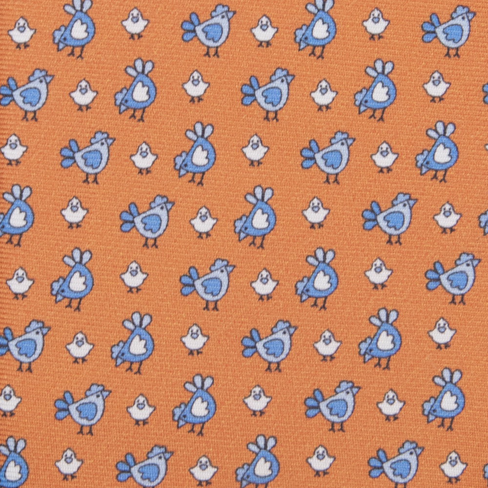 3-fold Silk Tie with Chick Pattern Orange - M55268