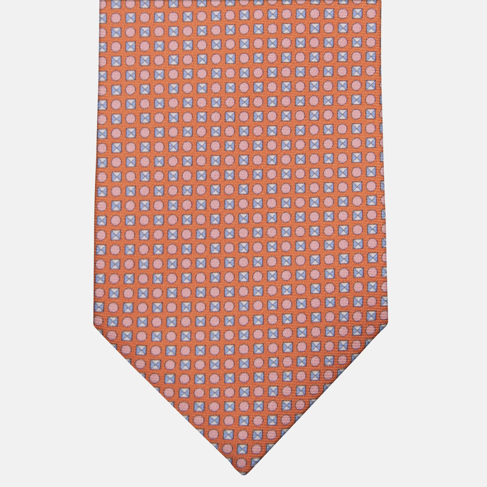 3-fold Tie in Geometric Pattern Orange Silk - M50003