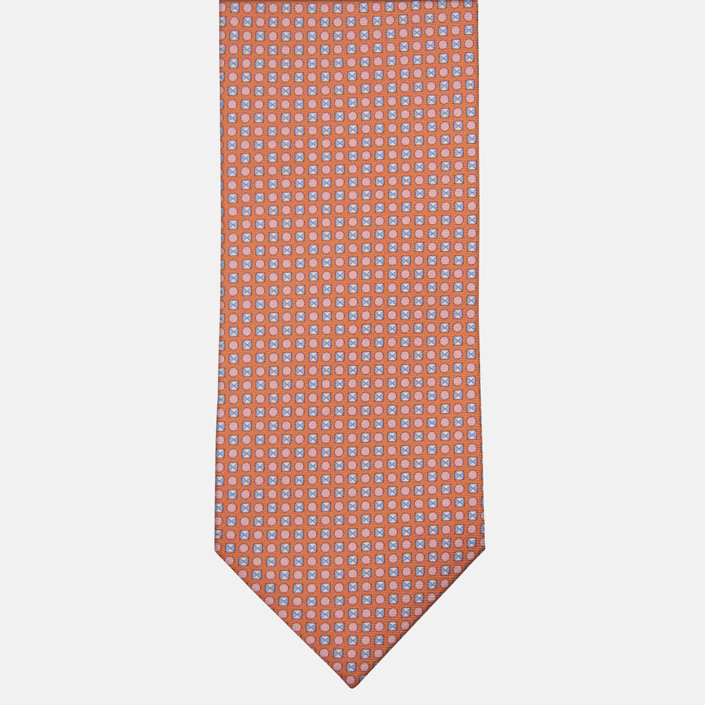 3-fold Tie in Geometric Pattern Orange Silk - M50003