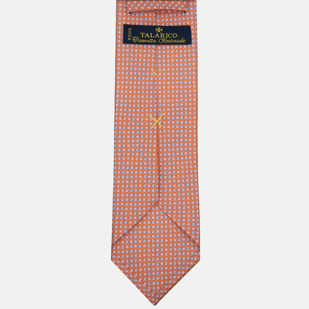 3-fold Tie in Geometric Pattern Orange Silk - M50003