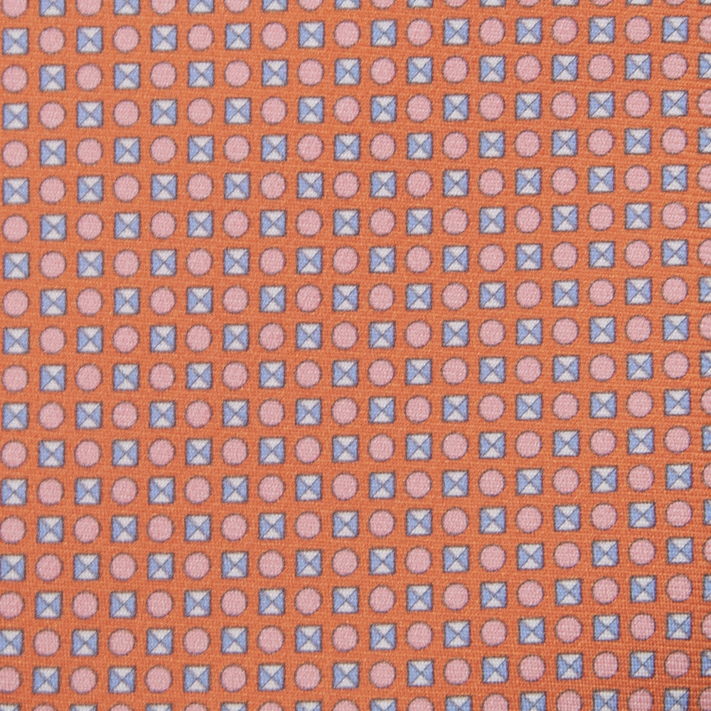 3-fold Tie in Geometric Pattern Orange Silk - M50003