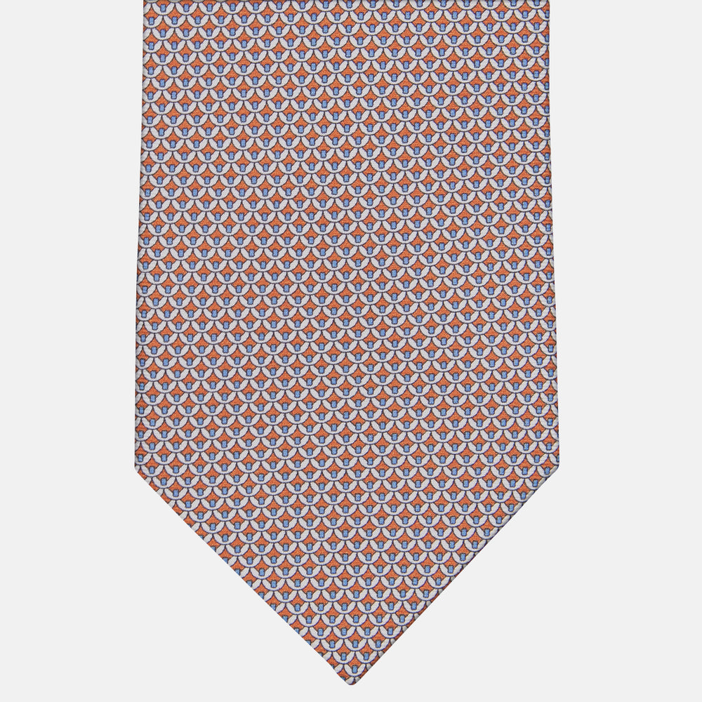 3-fold Tie in Geometric Pattern Orange Silk - M50025