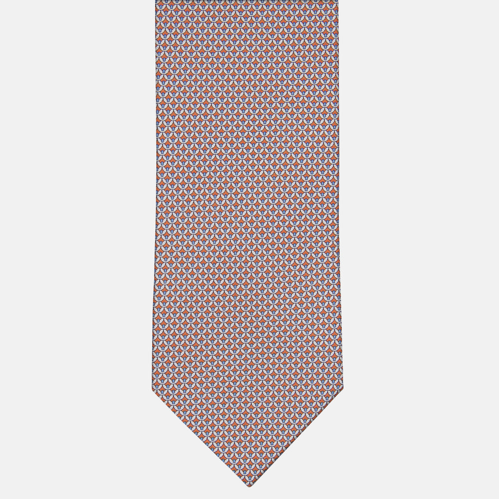 3-fold Tie in Geometric Pattern Orange Silk - M50025