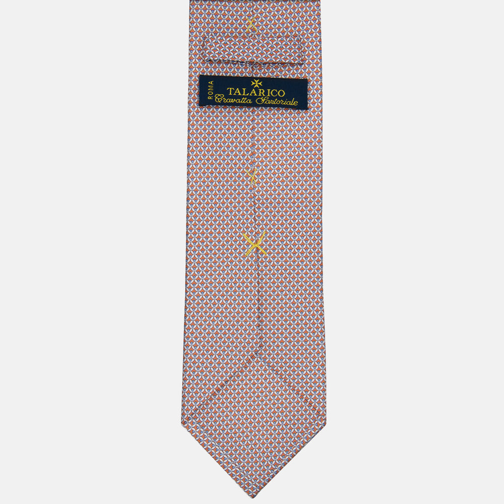 3-fold Tie in Geometric Pattern Orange Silk - M50025