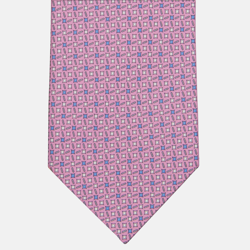 3-fold Silk Tie with Geometric Pattern in Pink - M48652