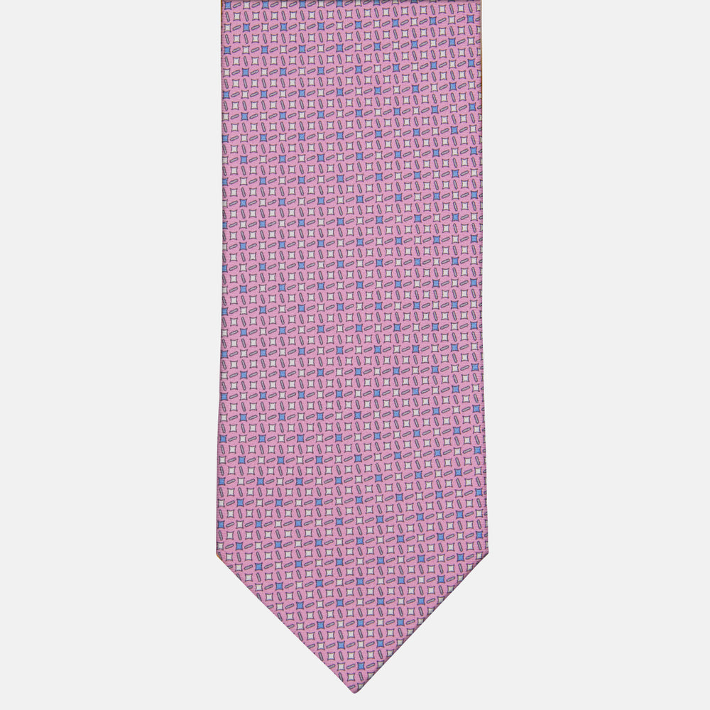 3-fold Silk Tie with Geometric Pattern in Pink - M48652