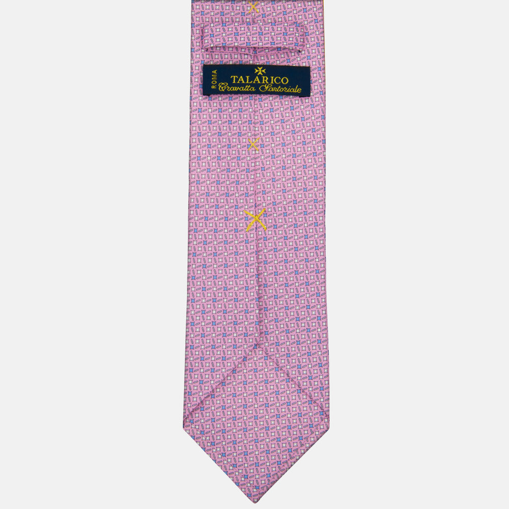 3-fold Silk Tie with Geometric Pattern in Pink - M48652