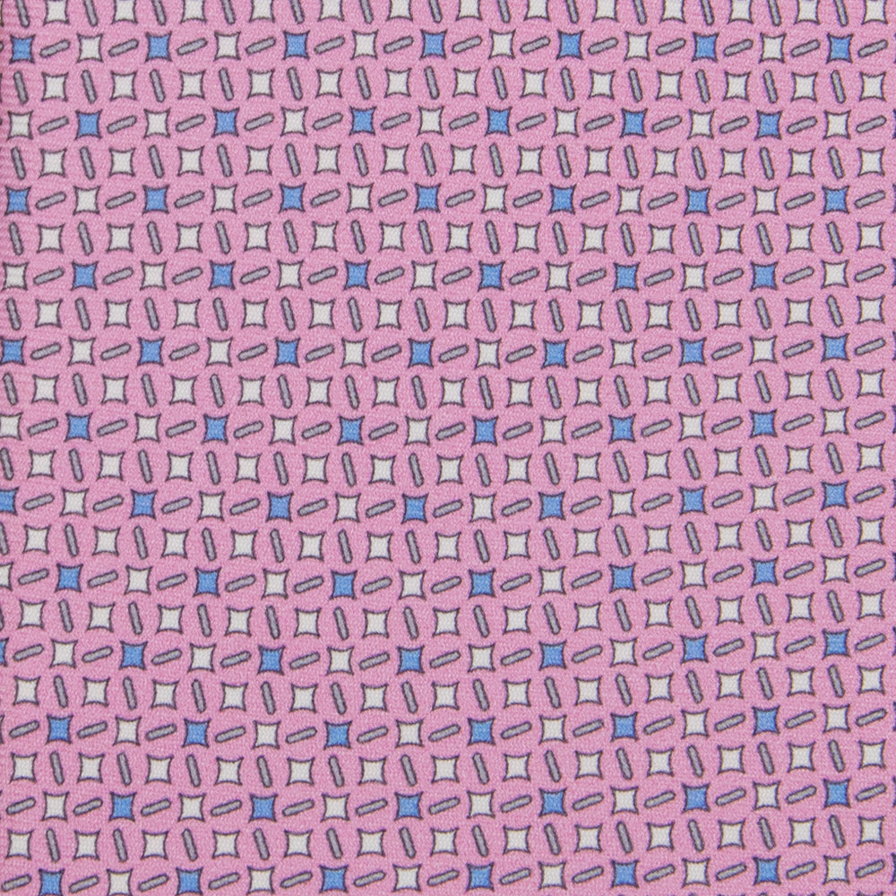 3-fold Silk Tie with Geometric Pattern in Pink - M48652