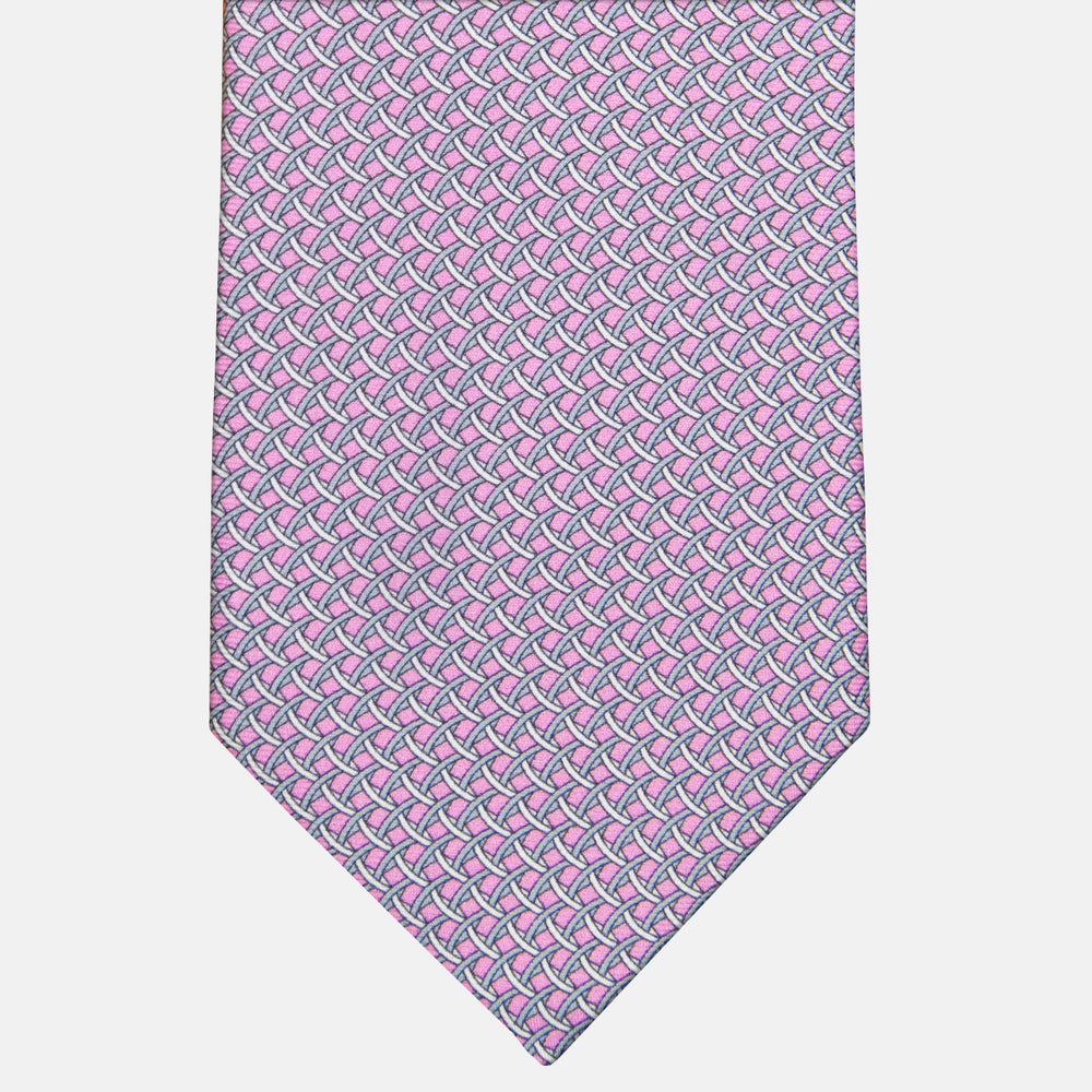 3-fold Silk Tie with Geometric Pattern in Pink - M48653