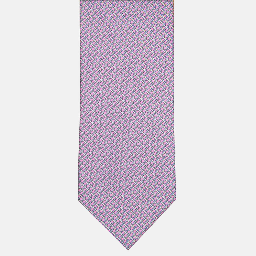 3-fold Silk Tie with Geometric Pattern in Pink - M48653