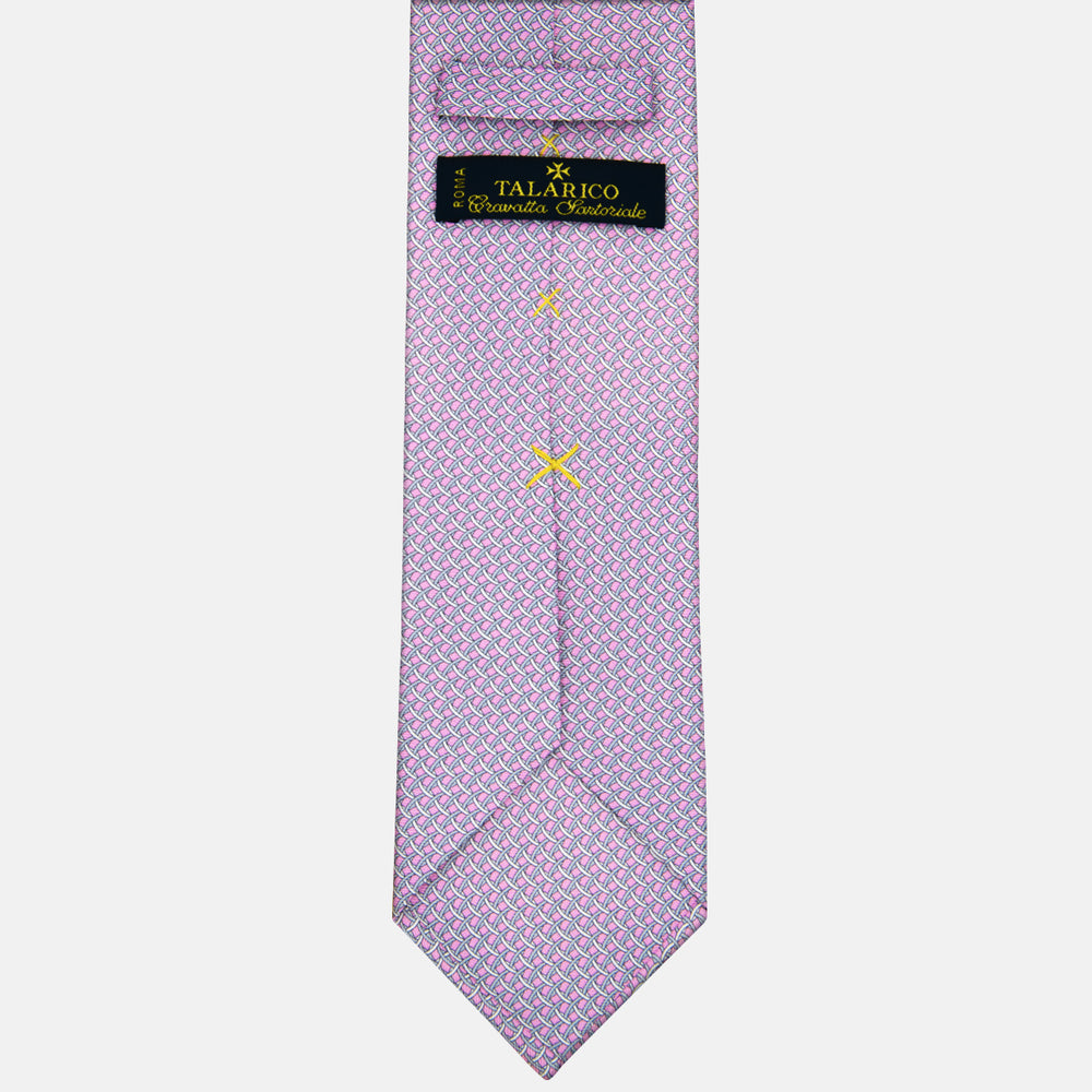3-fold Silk Tie with Geometric Pattern in Pink - M48653