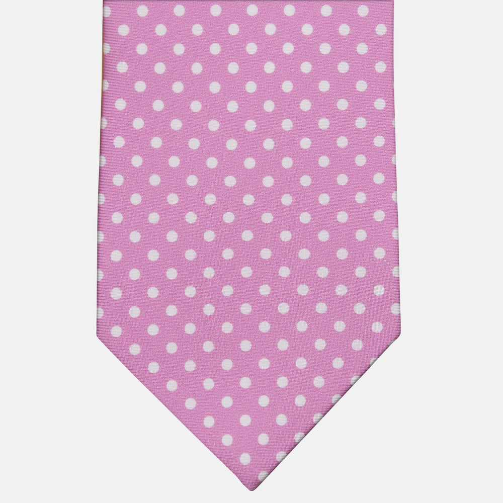 3-fold Silk Tie with Pink Polka Dot Pattern - M6847