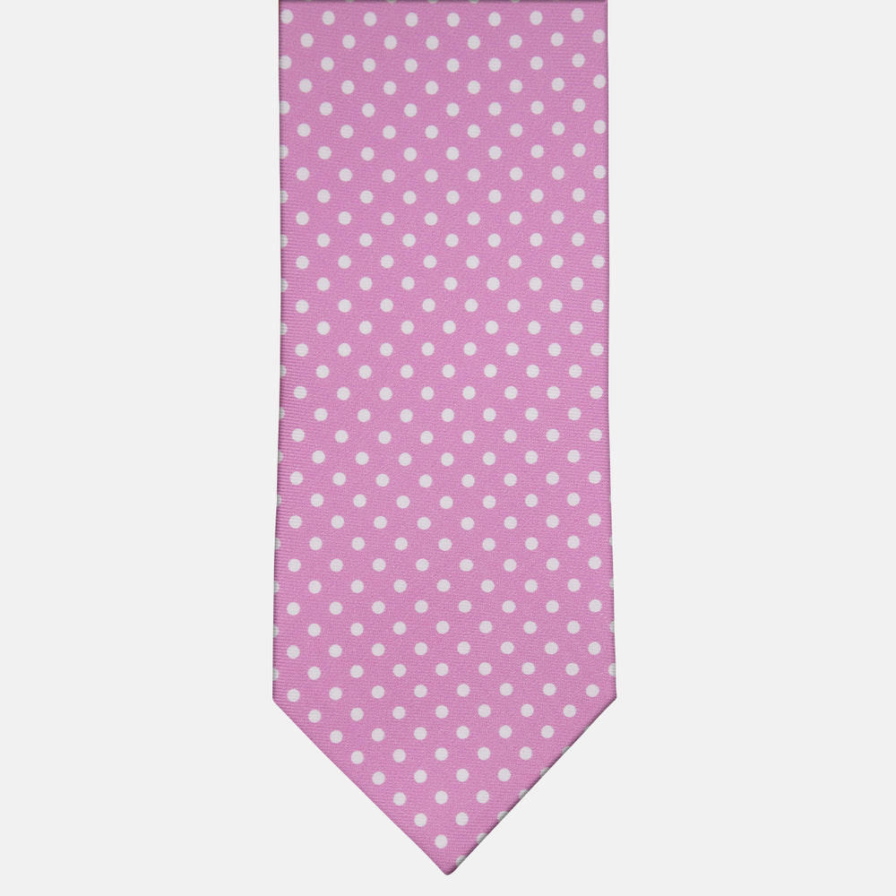 3-fold Silk Tie with Pink Polka Dot Pattern - M6847