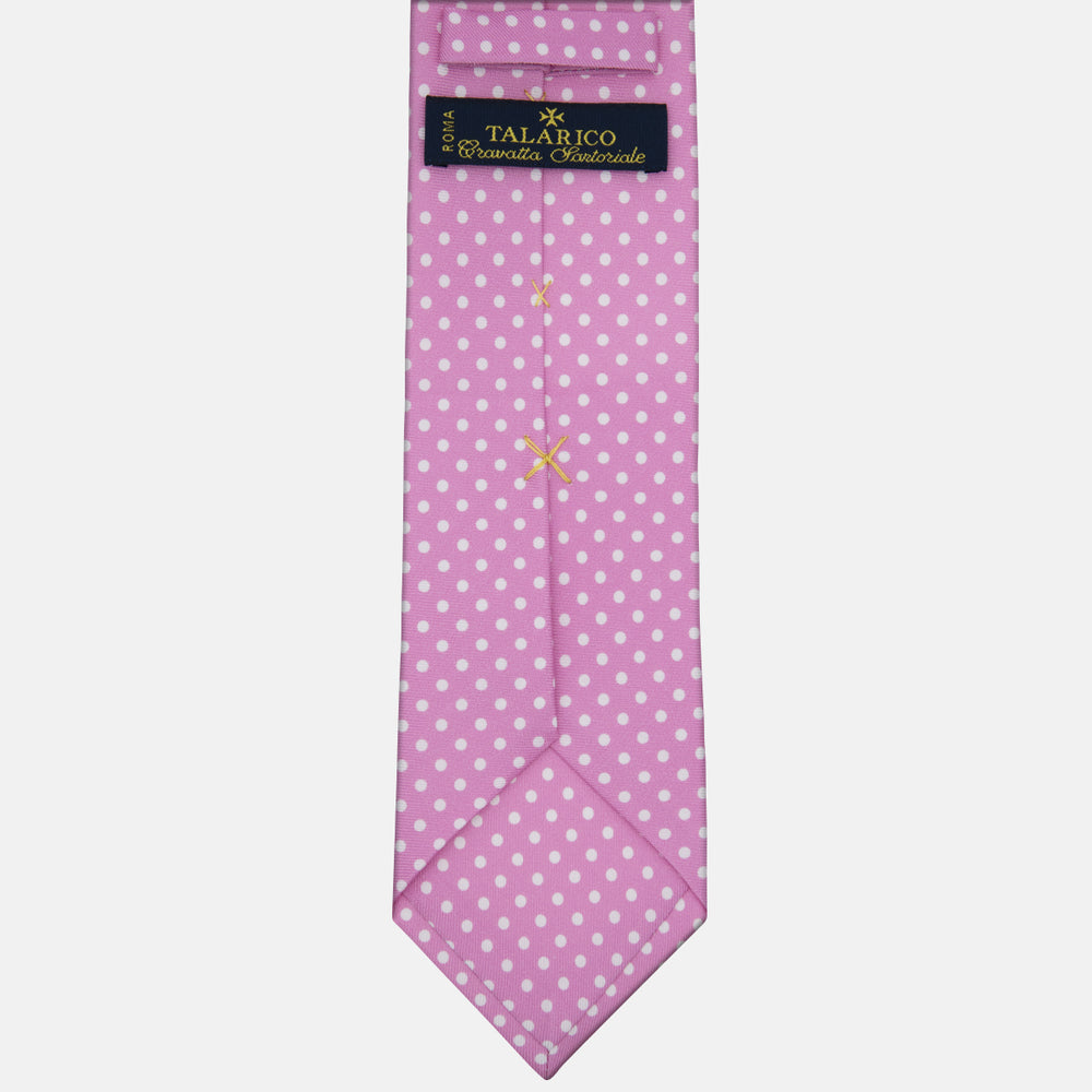 3-fold Silk Tie with Pink Polka Dot Pattern - M6847