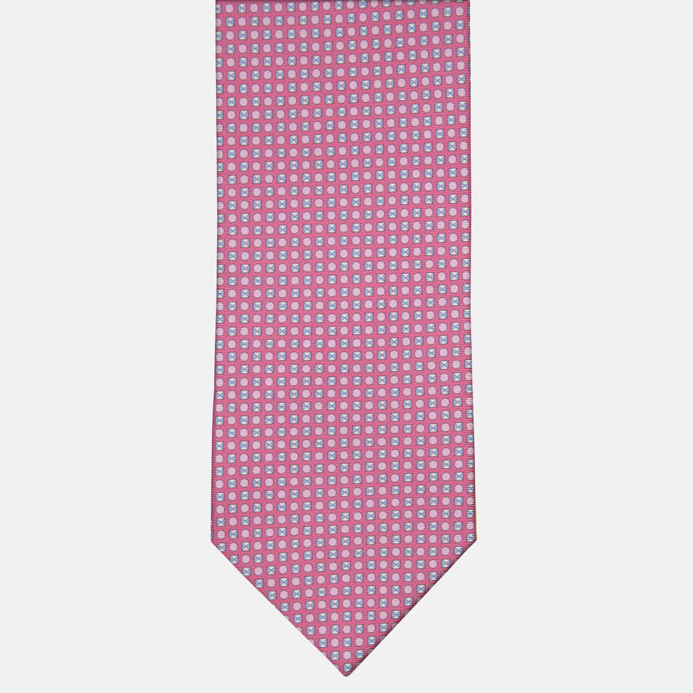 3-fold Tie in Dark Pink Geometric Pattern Silk - M50003