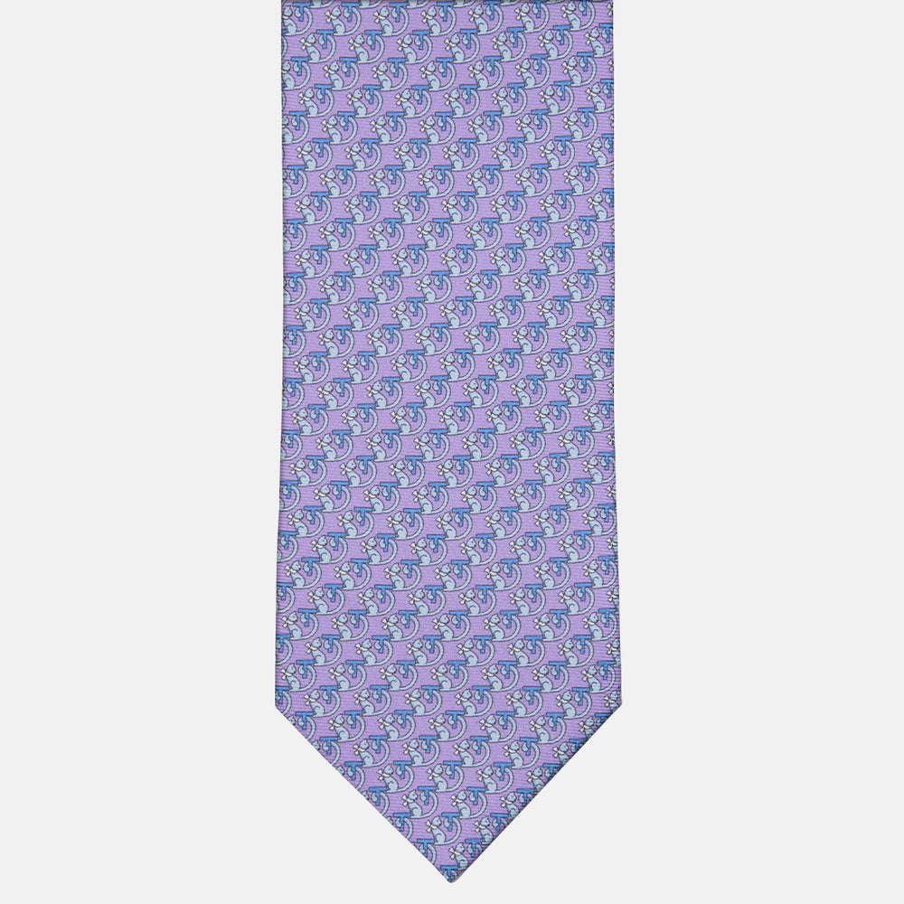 3-fold Silk Tie with Kitten Pattern Lilac - M49155