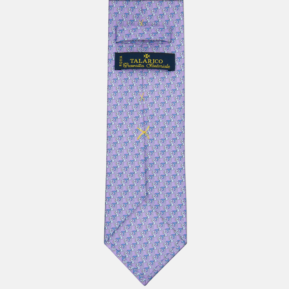 3-fold Silk Tie with Kitten Pattern Lilac - M49155