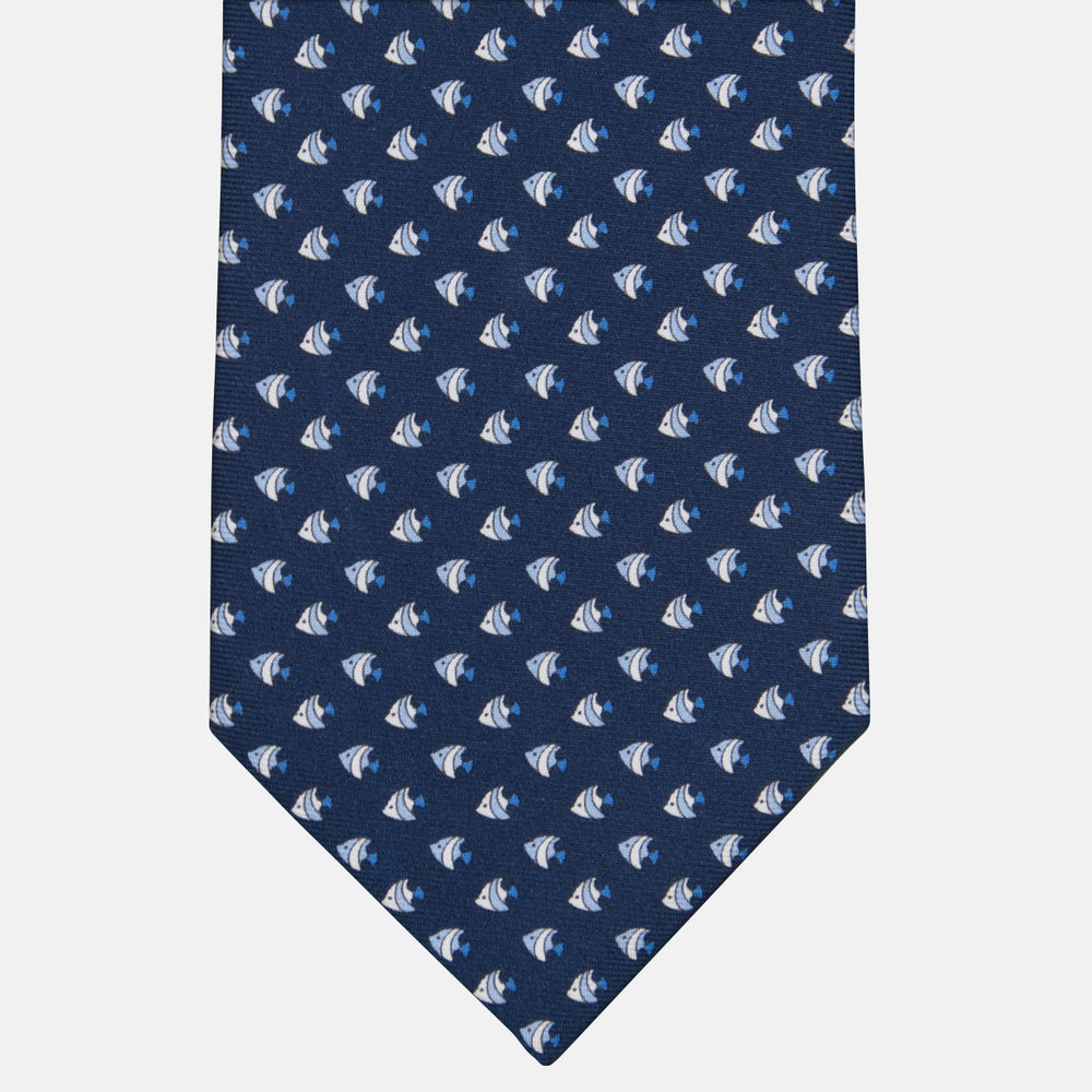 3-fold Tie in Silk with Fish Pattern in Light Blue - M49747