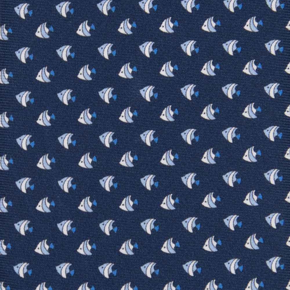 3-fold Tie in Silk with Fish Pattern in Light Blue - M49747