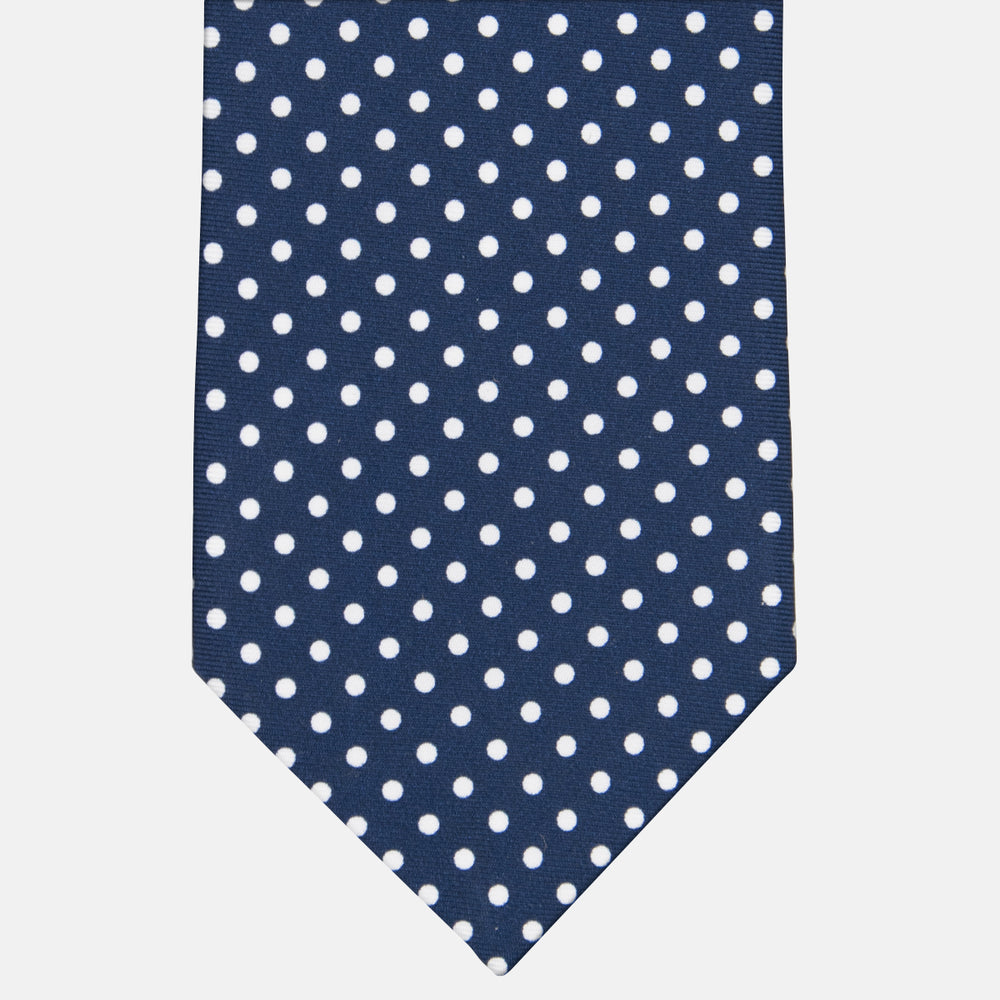 3-fold Silk Tie with Blue Polka Dot Pattern - M6847