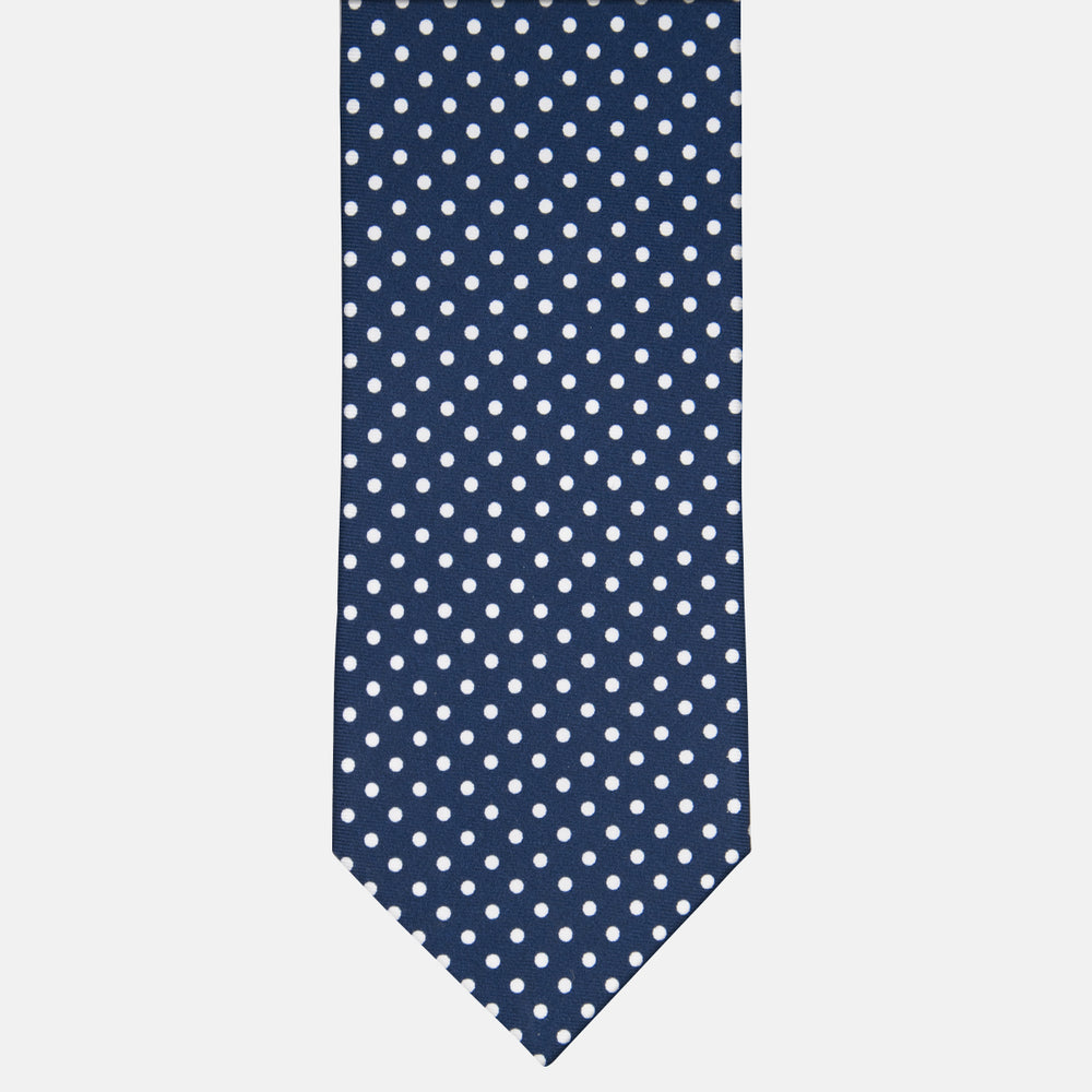 3-fold Silk Tie with Blue Polka Dot Pattern - M6847
