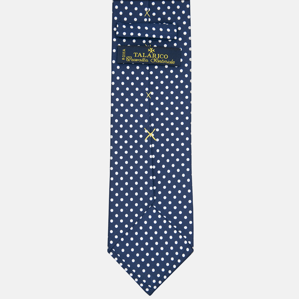 3-fold Silk Tie with Blue Polka Dot Pattern - M6847