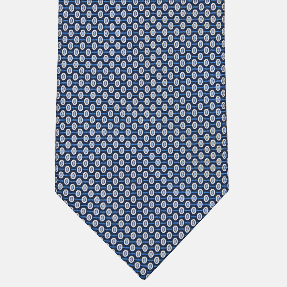 3-fold Tie in Geometric Pattern Light Blue Silk - M50023