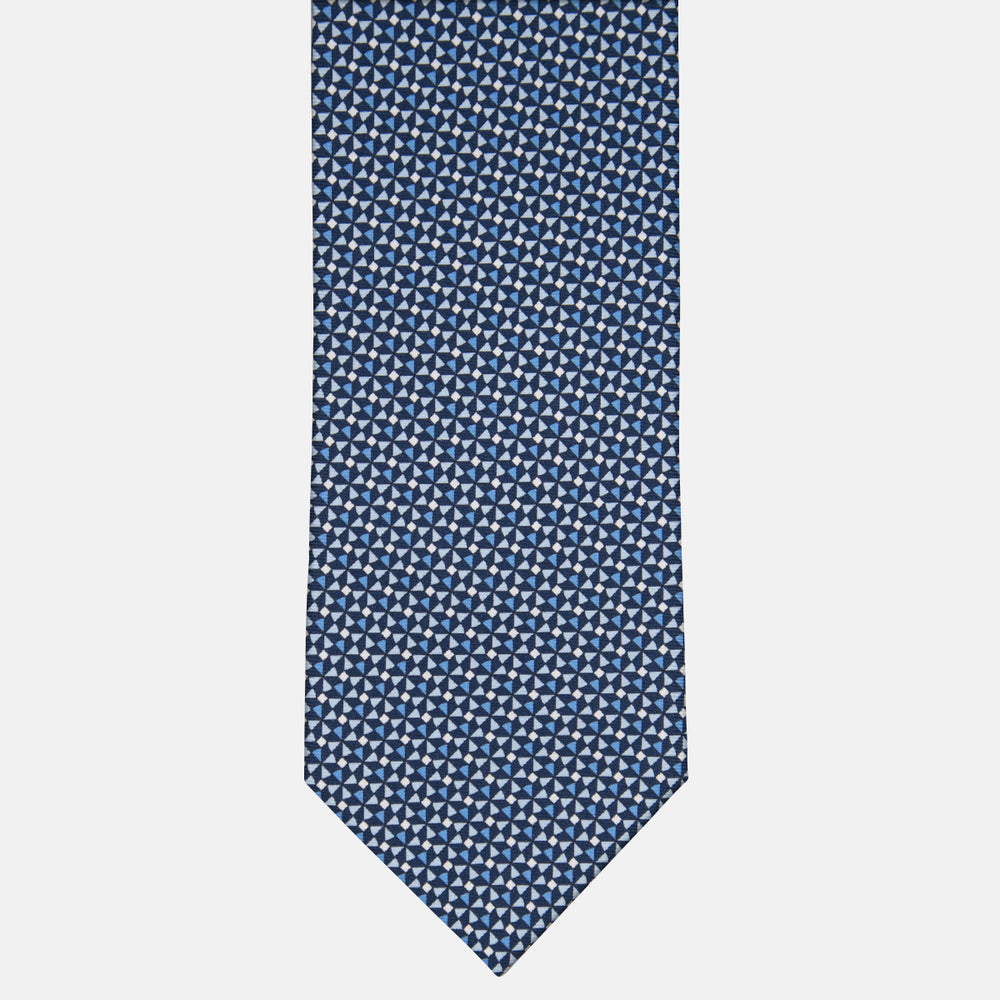 3-fold Tie in Geometric Pattern Light Blue Silk - M50028