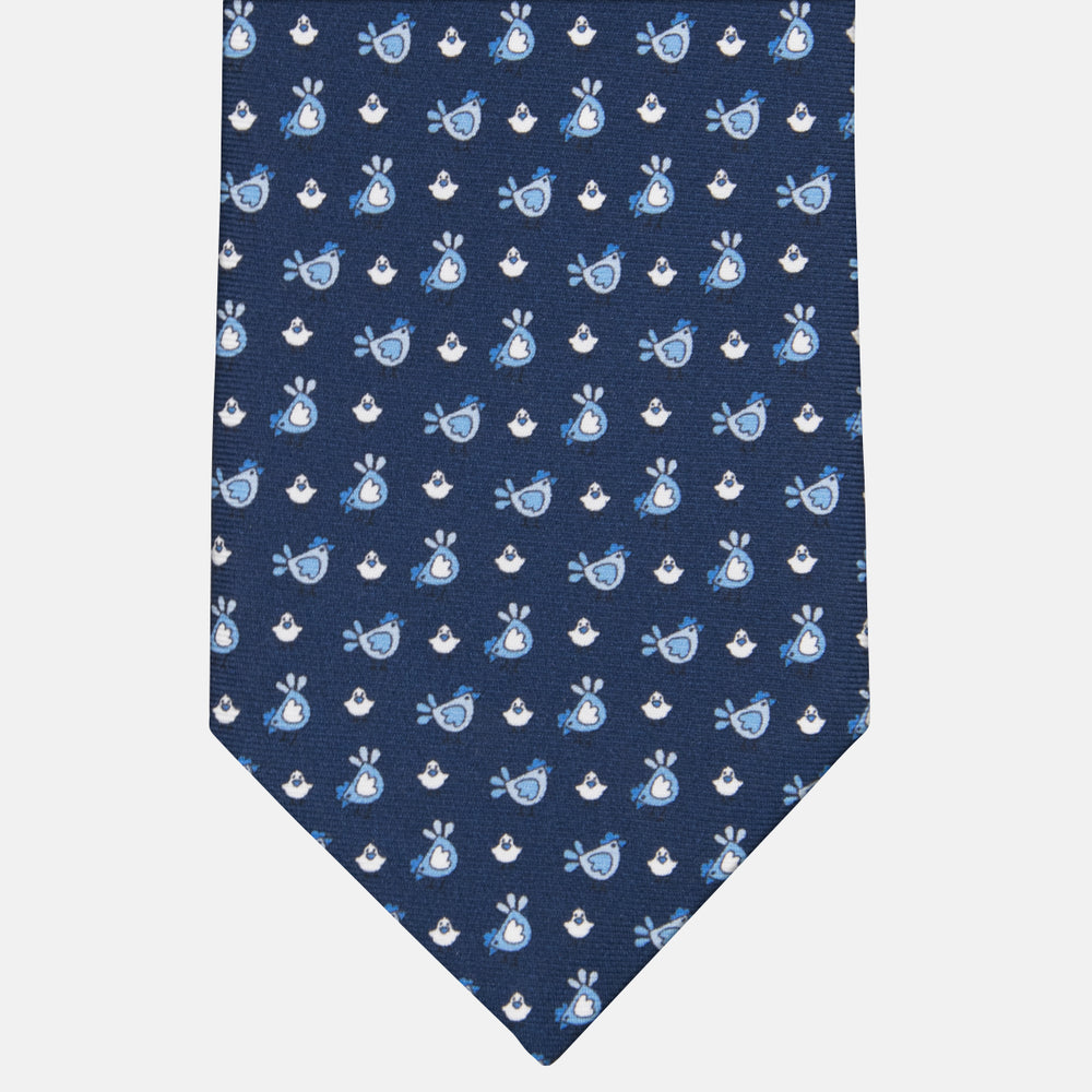 3-fold Tie in Silk with Blue Sky Chickens Pattern - M55268