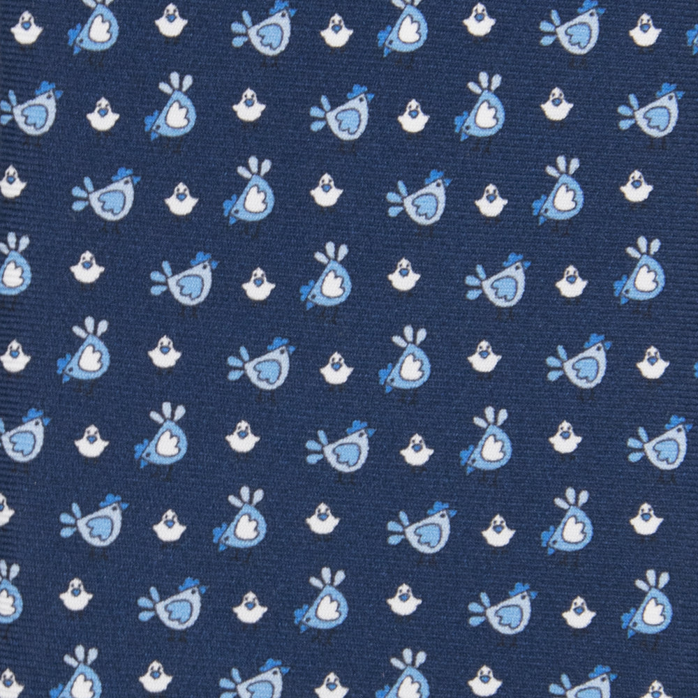 3-fold Tie in Silk with Blue Sky Chickens Pattern - M55268