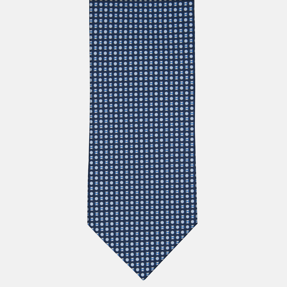 3-fold Tie in Geometric Pattern Light Blue Silk - M50003