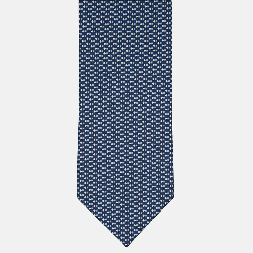 3-fold Tie in Geometric Pattern Light Blue Silk - M49800