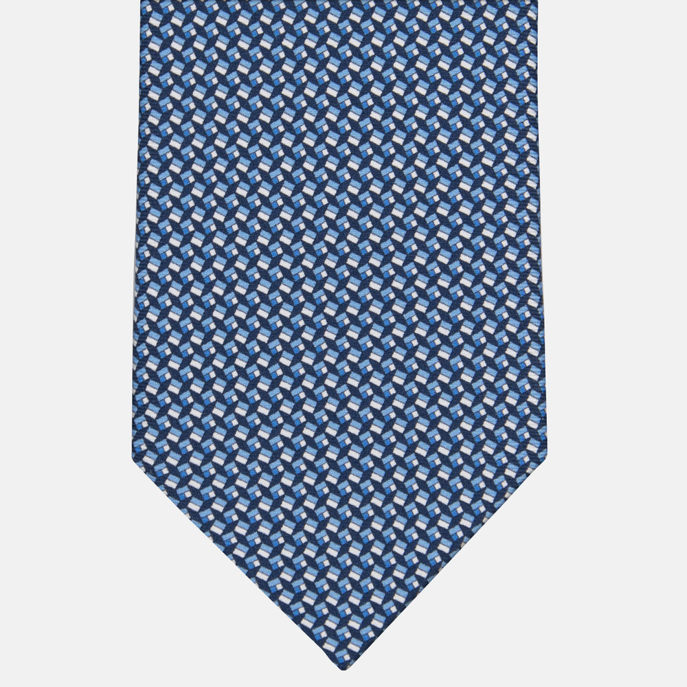 3-fold Tie in Geometric Pattern Light Blue Silk - M50027